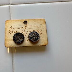 Upcycled Brown Textured Stud Earrings